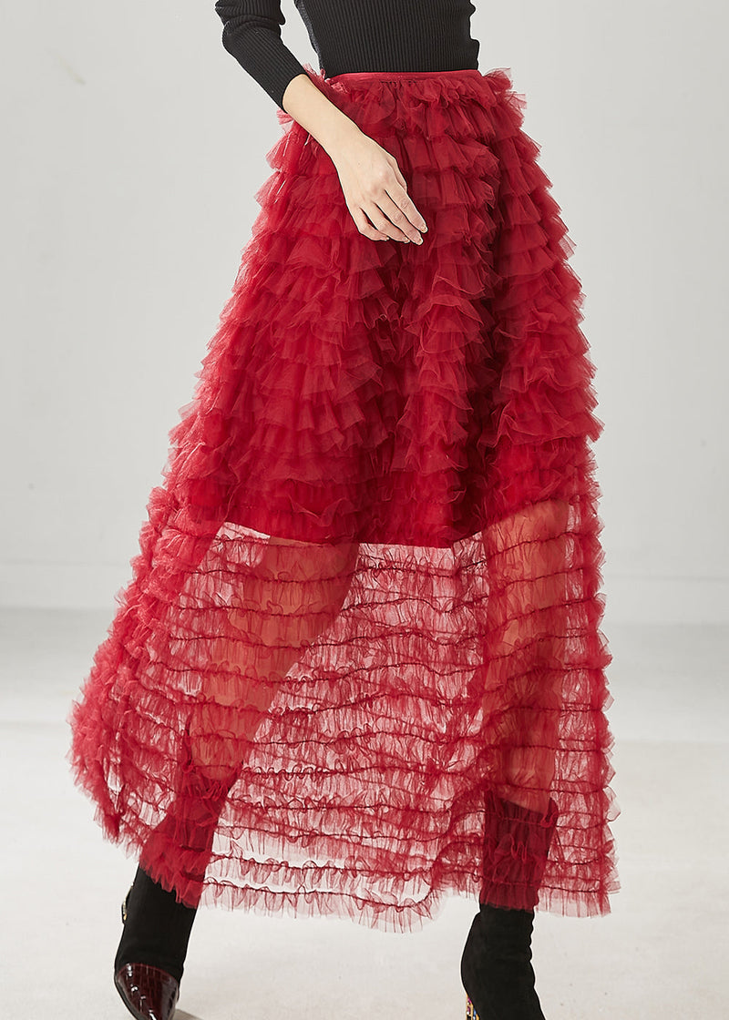 Red Ruffled Tulle Skirt Summer