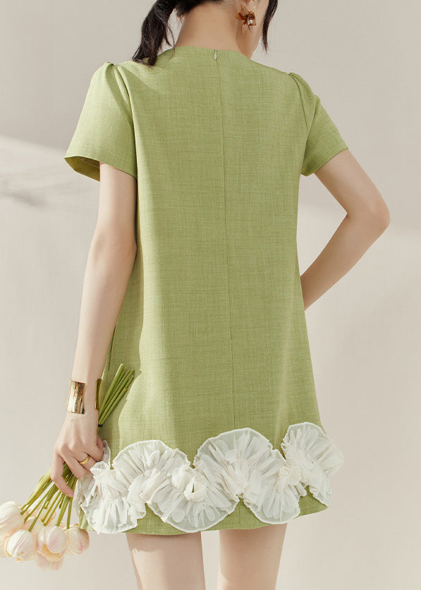 Stylish Green O-neck Mid Dresses Short Sleeve