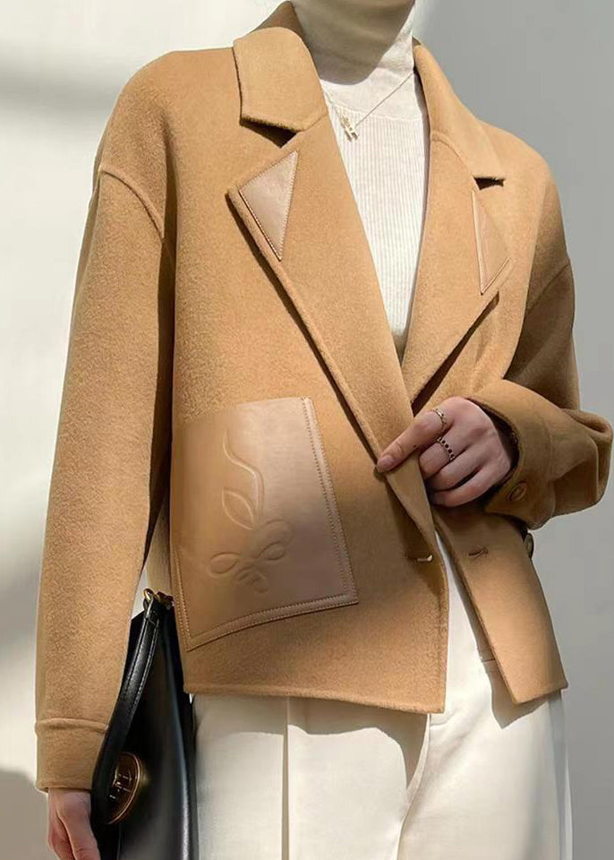 Diy Khaki Peter Pan Collar Patchwork Woolen Coats Fall