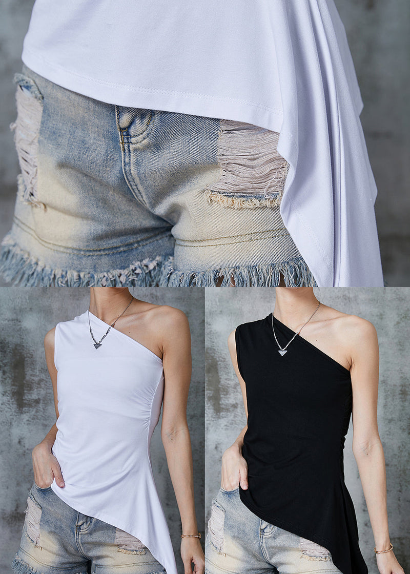 White Cold Shoulder Cotton Shirt Top Summer