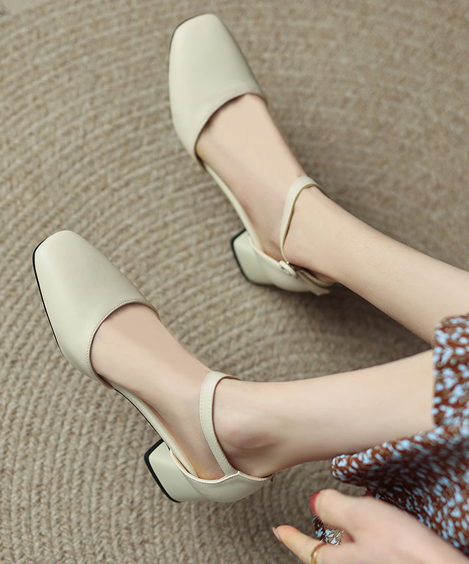 Black Buckle Strap Splicing Chunky High Heels