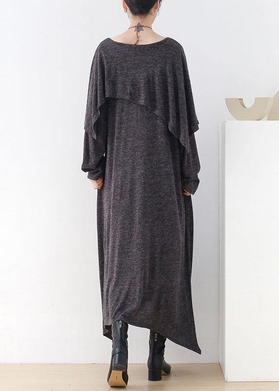 Grey O-neck Patchwork Fall Cotton Dress