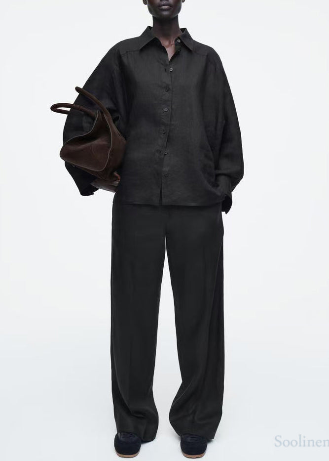 Black Oversized Linen Shirts Fall