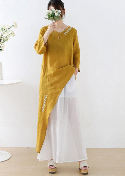 Unique Yellow Asymmetrical Design O-neck Shirts Fall
