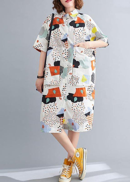 Orange Print Cotton Pockets Summer Dresses