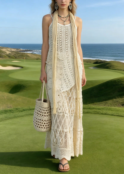 Apricot Asymmetrical Lace Knit Two Piece Suit Set Summer