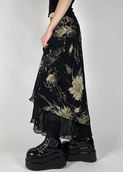Black Print High Waist Tulle Skirt Summer
