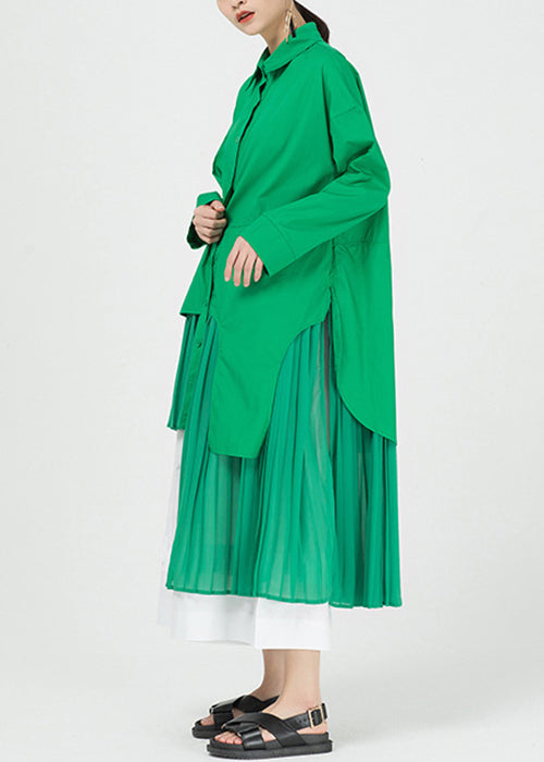 Green Asymmetrical Patchwork Cotton Shirts Dresses Spring