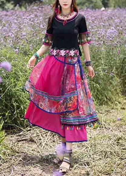 Novelty Black Embroideried Tulle Top and Skirts Two Piece Set Summer