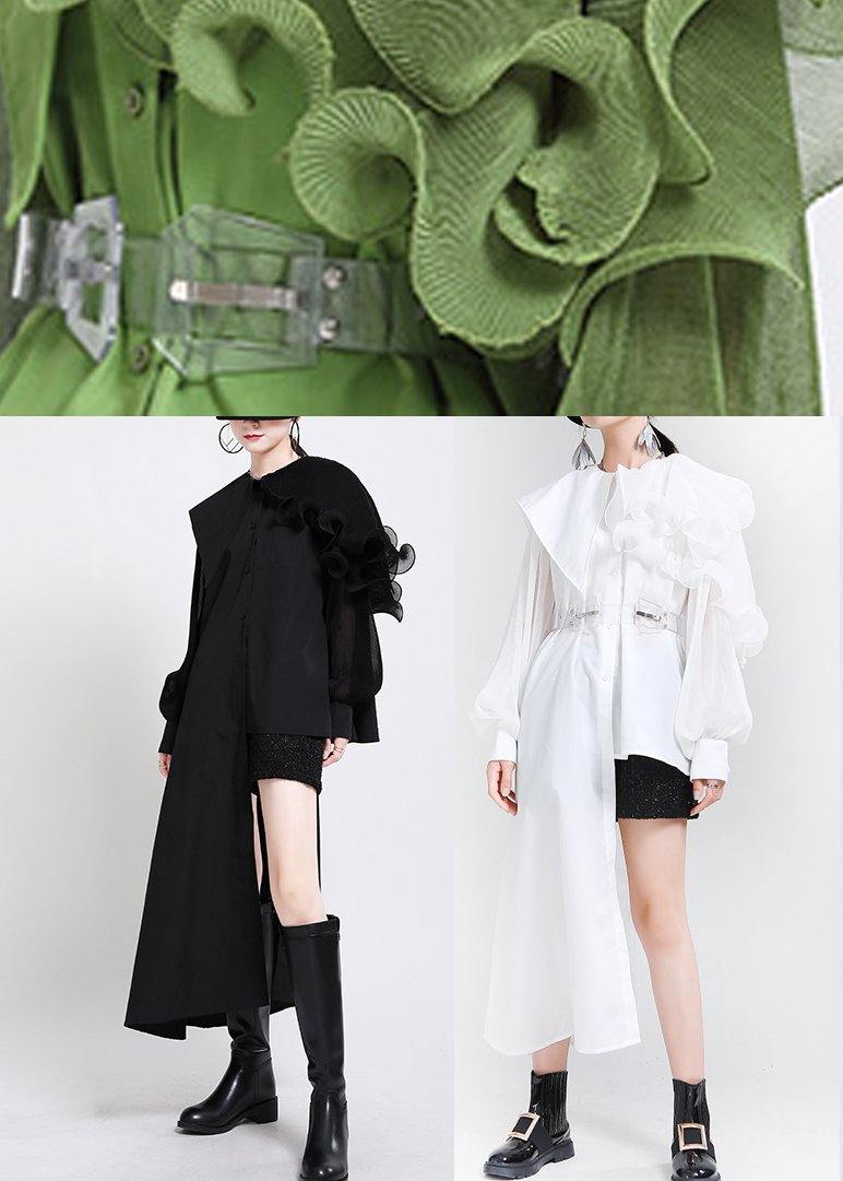 Classy White Patchwork Ruffles Chiffon Top