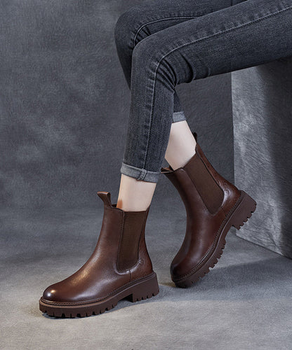 Brown Chunky Cowhide Leather Shelsea Boots