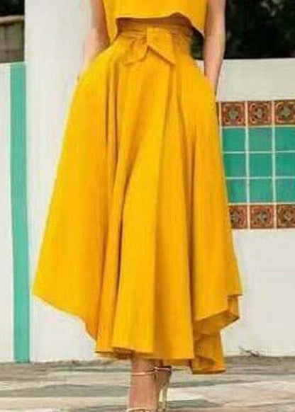 Color High Waist Belted Side Zipper Irregular Hem Skirts