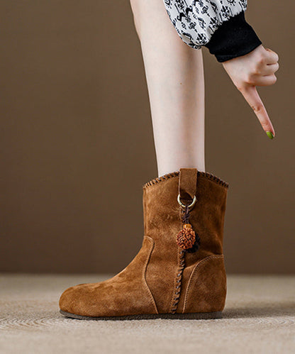 Khaki Suede Splicing Wedge Boots