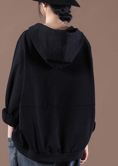 Hooded Autumn Simple Black Tops