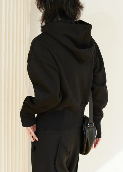 Beige Hooded Zippered Thick Cotton Sweatshirt