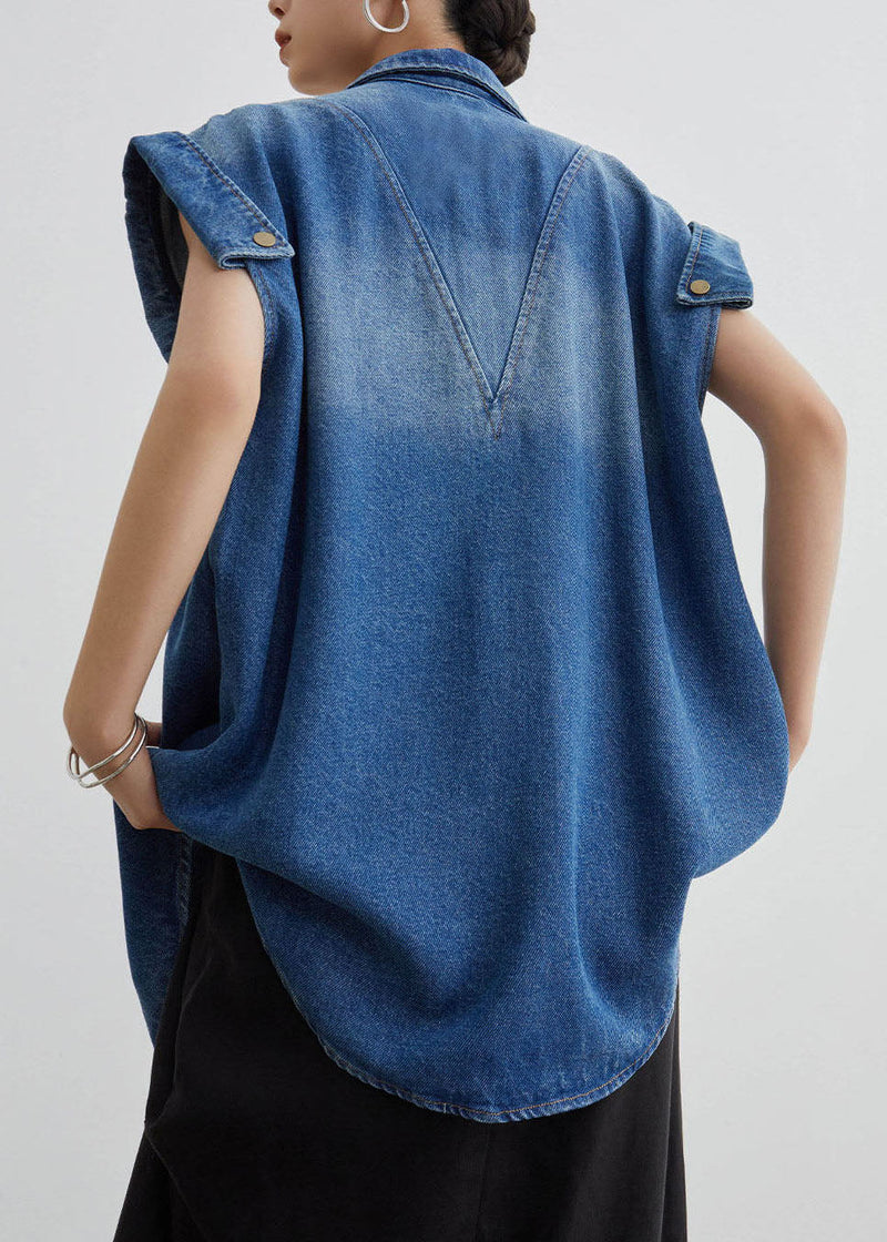 Blue Peter Pan Collar Button Denim Shirt Coat Summer