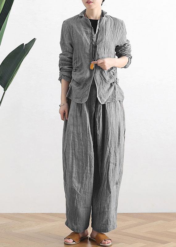 Black Peter Pan Collar Linen Spring Jackets