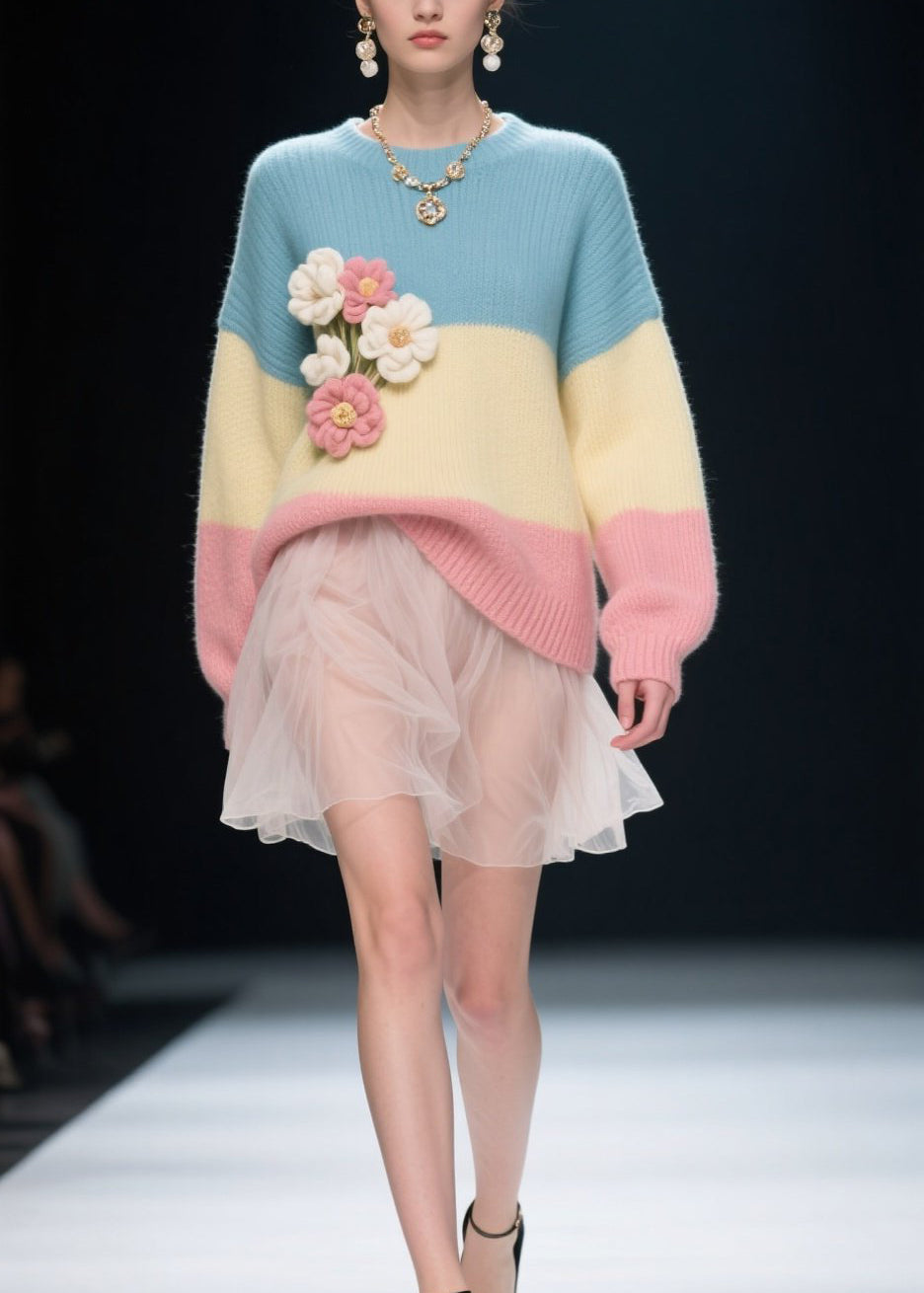 Boutique Colorblock O Neck Knitwear Sweater Fall