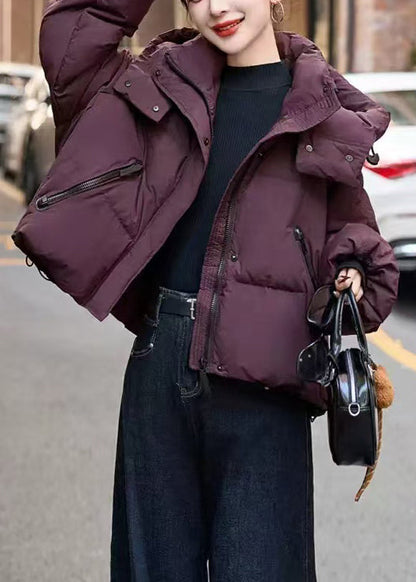 Dull Purple Hooded Oversized Down Coat Winter