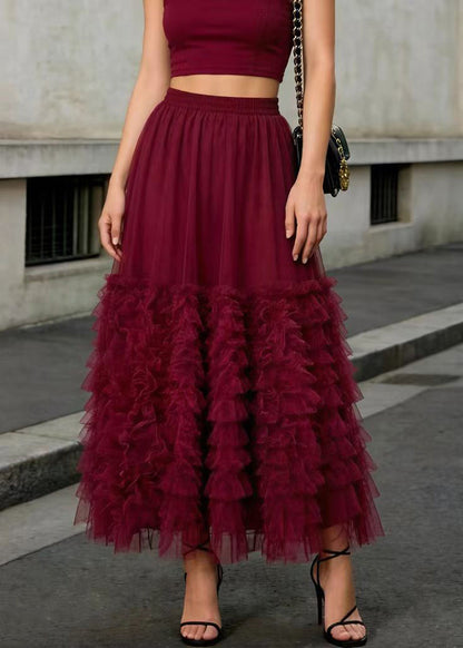 French Mulberry Ruffled Patchwork Tulle Skirts Summer