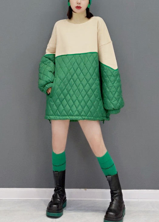 Green Turtle Neck Fine Cotton Filled Vacation Dresses Spring