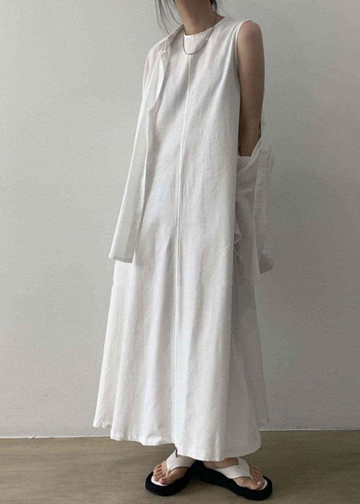 White Patchwork Loose Long Dress Sleeveless