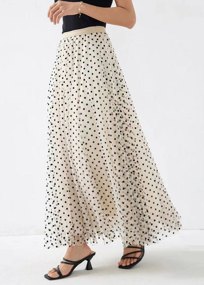 Apricot Dot Tulle Skirts Elastic Waist Wrinkled Spring