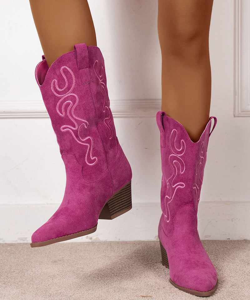 Rose Embossed Pointed Toe Suede Boots