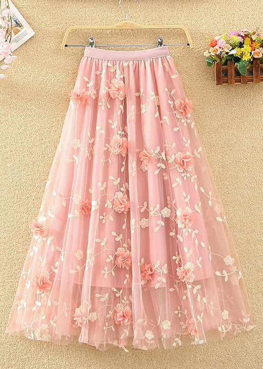 Navy Embroidered Elastic Waist Tulle Skirts Summer
