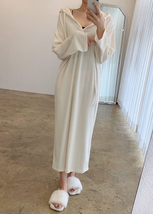 White Drawstring Button Dresses Spring
