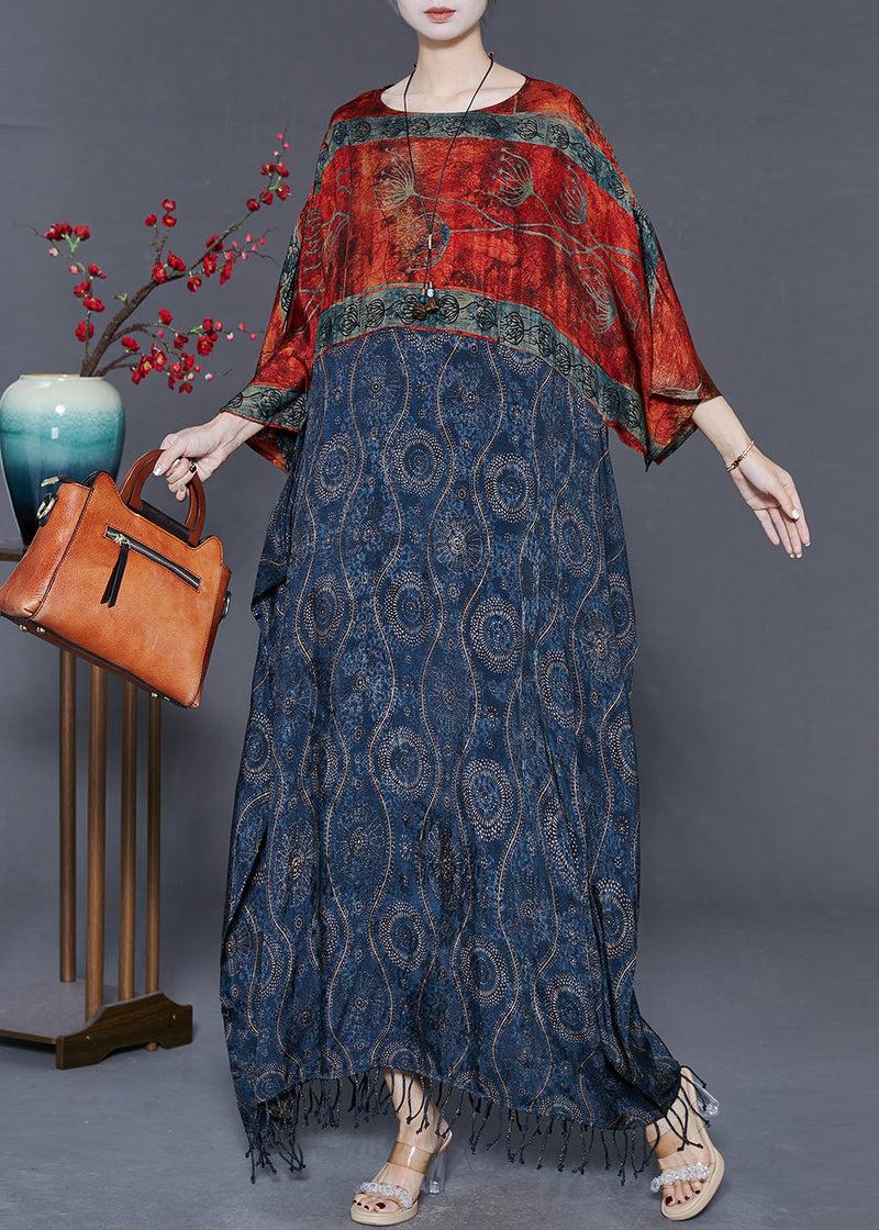 Colorblock Tasseled Patchwork Chiffon Ankle Dress Summer