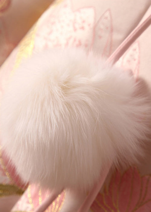 Jacquard Pink Fur Collar Fuzzy Ball Patchwork Down Coats Winter