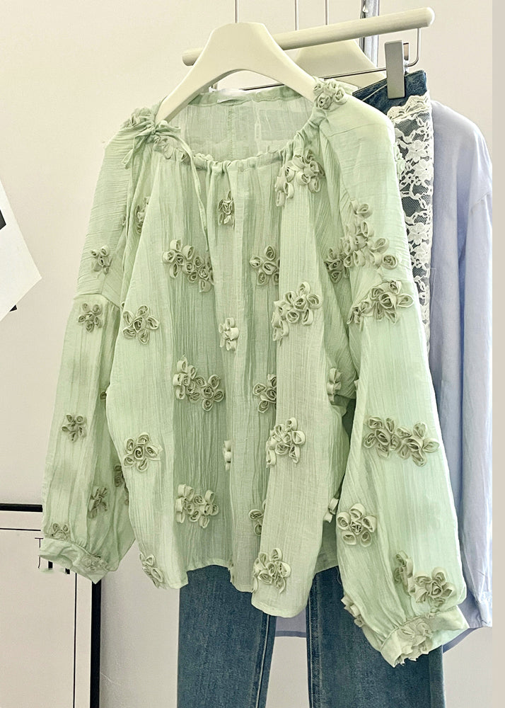 Fine Light Green O-neck Top Fall