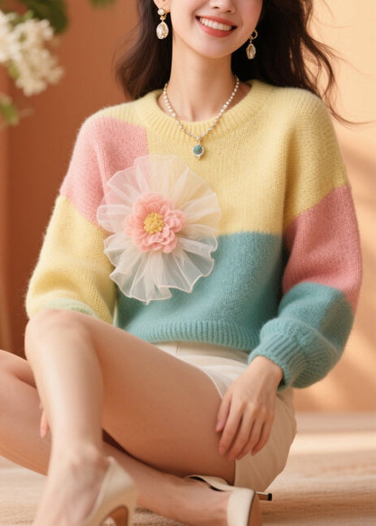 New Colorblock O Neck Knit Sweater Fall