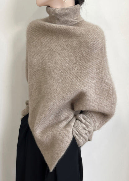 Original Light Camel Turtleneck Cozy Woolen Sweater Tops Batwing Sleeve Winter