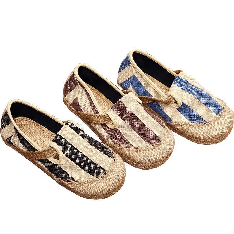 Blue Striped Cotton Fabric Flats Splicing Flat Shoes for