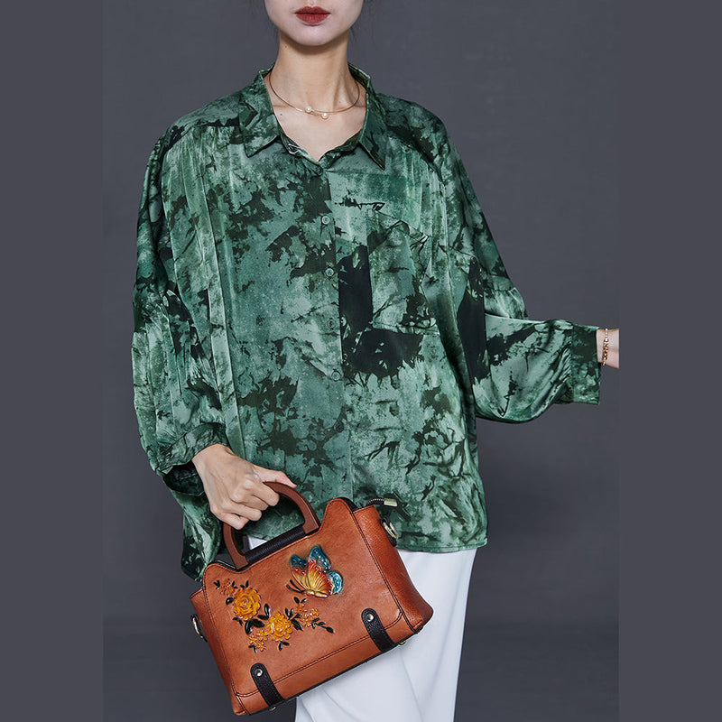 Green Tie Dye Chiffon Shirts Oversized Summer