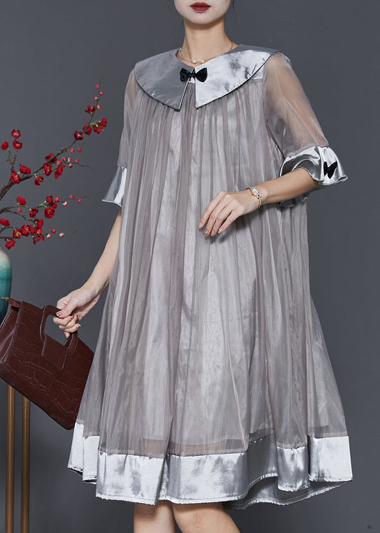 Grey Patchwork Bow Tulle Robe Dresses Summer