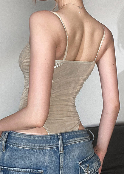 Champagne Patchwork Spandex Cami Bodysuit