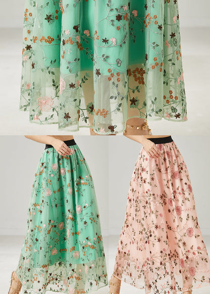Pink Tulle a Line Skirts Embroidered Summer