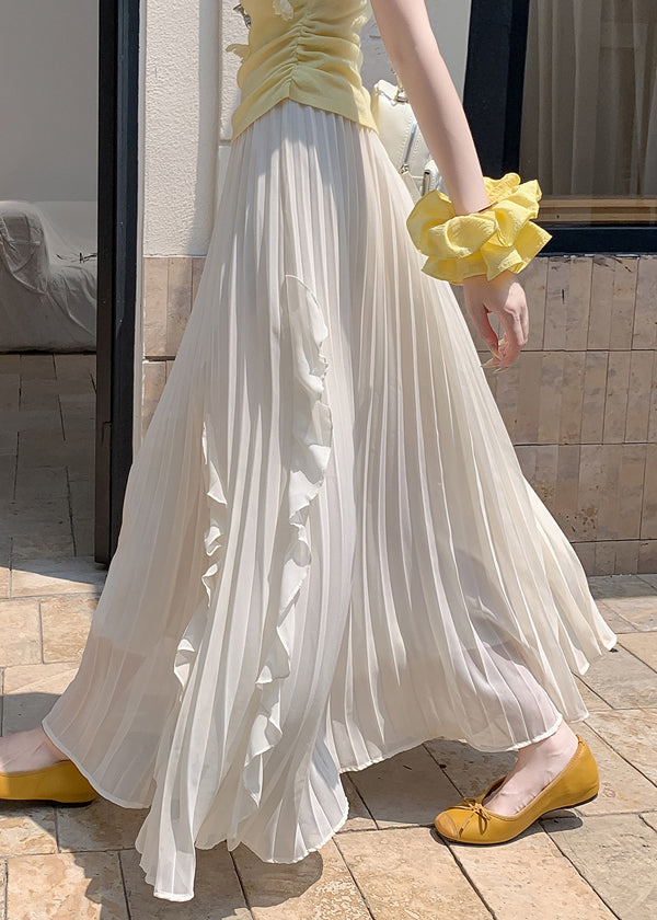 Beige Wrinkled Summer Skirts Elastic Waist