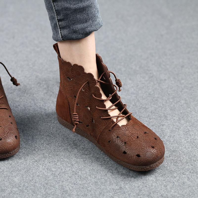 Diy Grey Embossed Hollow Out Boots Lace Up Boots
