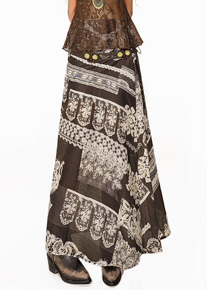 Boutique Coffee Print Patchwork a Line Skirt Summer