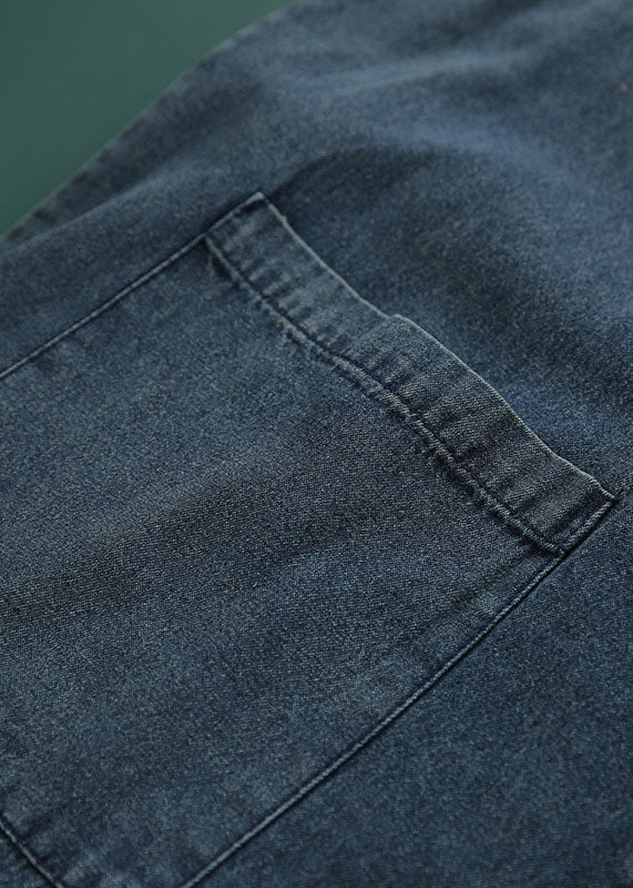 Blue Pockets Cotton Denim Jumpsuit Spring