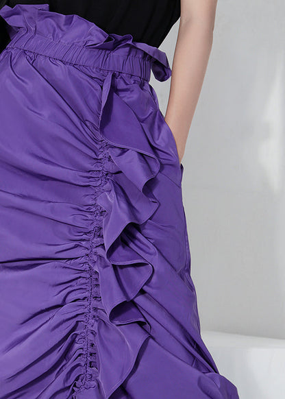 Purple Ruffled Drawstring Skirt Spring