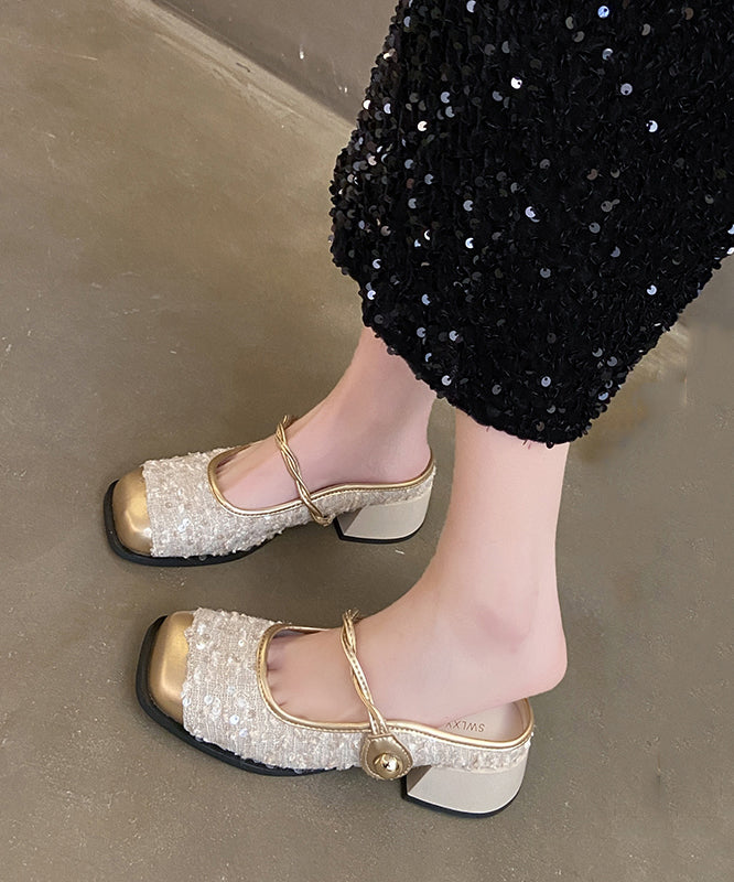 Beige Sequins Splicing Buckle Strap Splicing Sandals