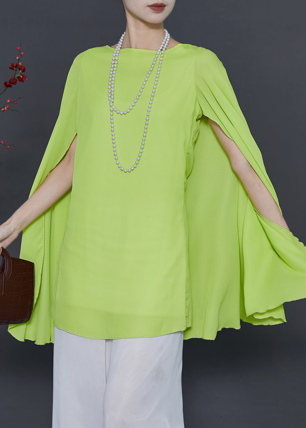 Fruit Green Asymmetrical Chiffon Blouse Summer