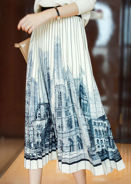 Apricot Wrinkled Patchwork Print Chiffon Skirt Summer