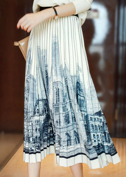 Apricot Wrinkled Patchwork Print Chiffon Skirt Summer