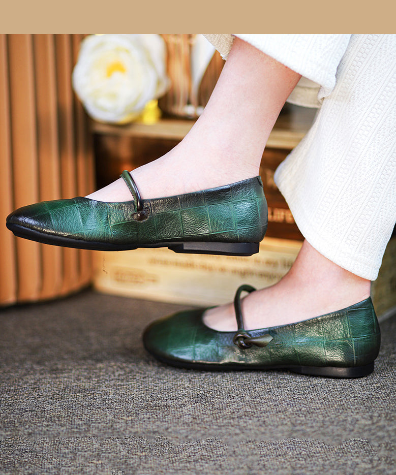 Handmade Retro Green Soft Flat Shoes for